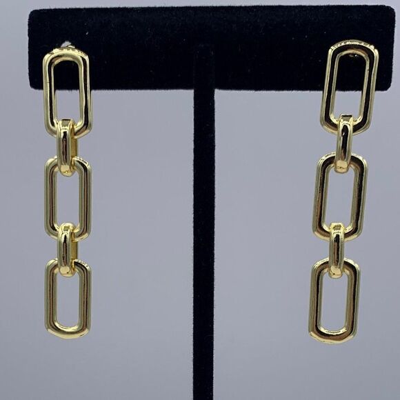 New, no tags, 2 inch18 Karat gold filled chain drop earrings, articulate… - Picture 1 of 13